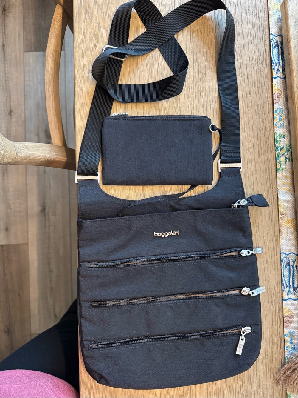 Baggallini Black Multi-Zip Crossbody with Removable Pouch